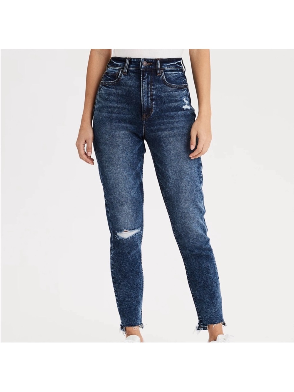 Distressed High-Rise Mom Skinny Jeans